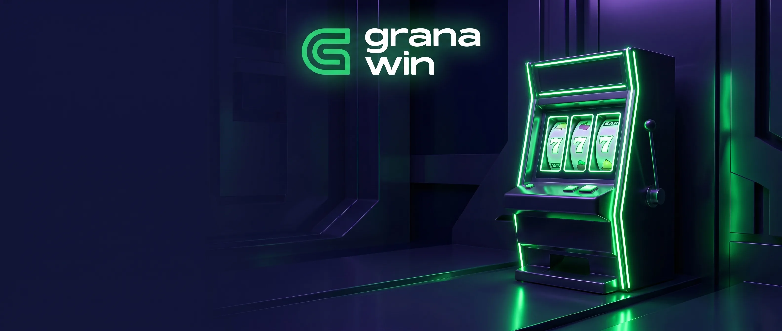 Neonowy automat GranaWin na tle ciemnego wnętrza